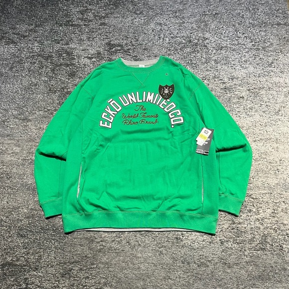Vintage Y2K Ecko UNLTD Longsleeve Crewneck Sweater Spellout Logo Green XL NEW - Picture 1 of 13